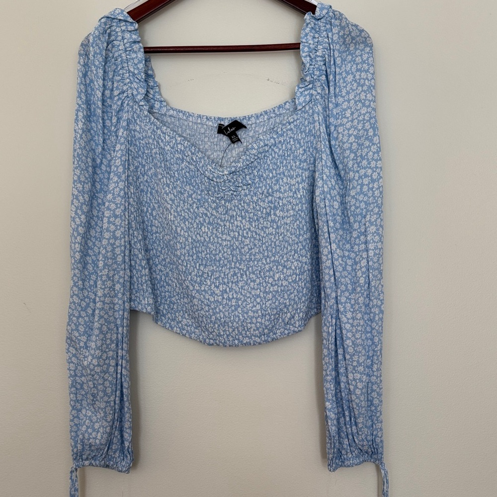 Lulu's Light Blue Floral Blouse